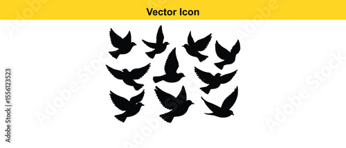 Bird Falcon Bird Hawk Animal Silhouette Black Icon Flat Design Element Vector Illustration Design.Birds hand drawn vector illustration.Birds resting on wire.Bird dove silhouette shape set. Modern

