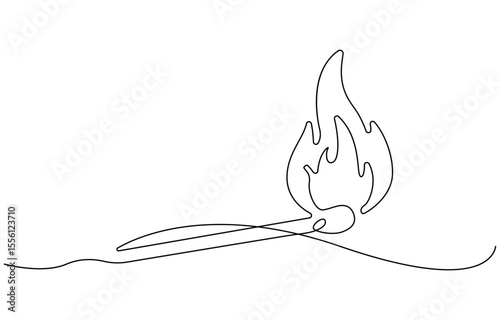 Continuous one line drawing of burning match. simple burning match stick line art vector, single line illustration of match fire vector. isolated white background.