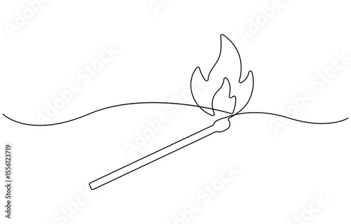 Continuous one line drawing of burning match. simple burning match stick line art vector, single line illustration of match fire vector. isolated white background.