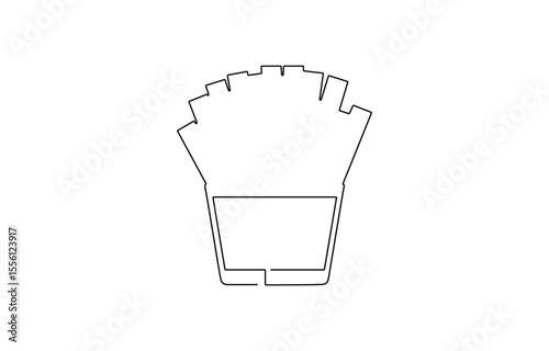 Fried potato sticks in modern single line drawing style, in continuous line art. Vector illustration, Restaurant Menu, Logo, Poster, and Banner, Modern Takeout Food Sketch.