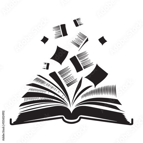 Flying book pages ‍silhouette vector style on a white background.