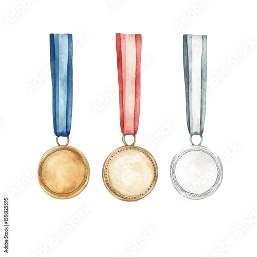 Gold medal silver medal bronze medal watercolor design award achievement competition sports