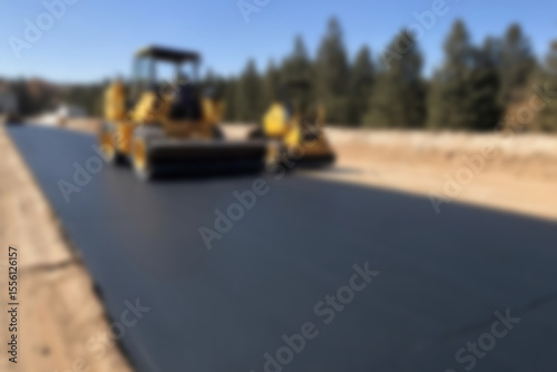 Blurry photo of the construction process of repairing/paving the highway using modern tools.