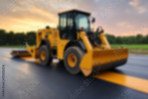 Blurry photo of the construction process of repairing/paving the highway using modern tools.
