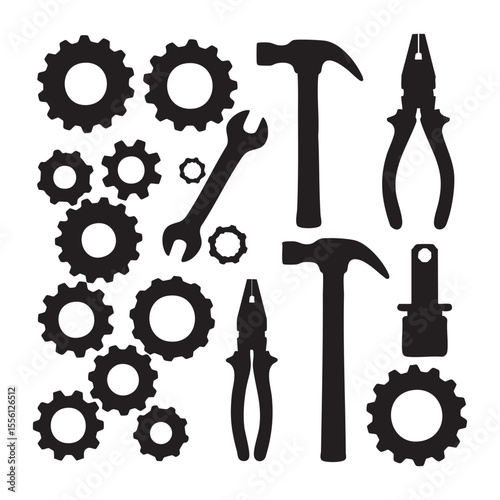 Silhouette set of tools on white background