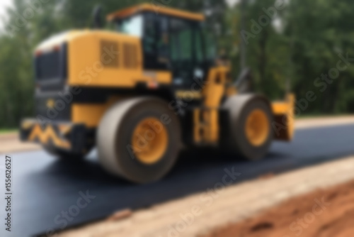 Blurry photo of the construction process of repairing/paving the highway using modern tools.