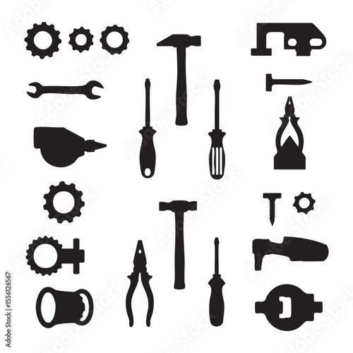 Silhouette set of tools on white background