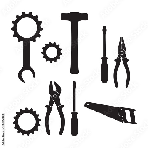 Silhouette set of tools on white background