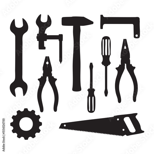 Silhouette set of tools on white background