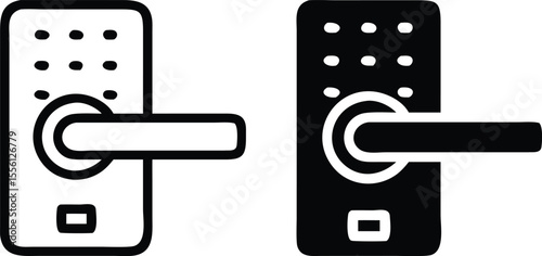 Minimalist Smart Door Lock Icon – Flat Digital Vector with Keypad, Handle, and Wireless Signal Design