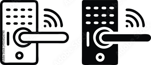Minimalist Smart Door Lock Icon – Flat Digital Vector with Keypad, Handle, and Wireless Signal Design