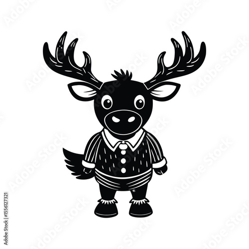 Happy moose character in business suit silhouette isolated on white background