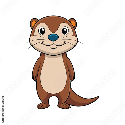 Happy otter with soft fur and a cute nose Vector illustration isolated on white background