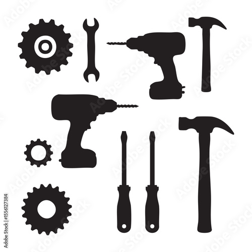 Silhouette set of tools on white background