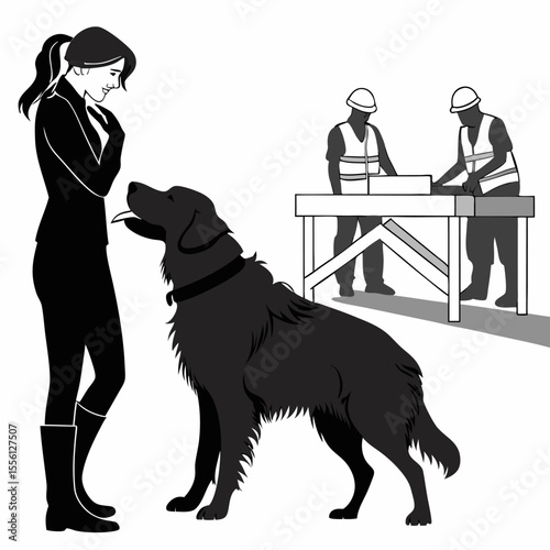 man and dog and engineers