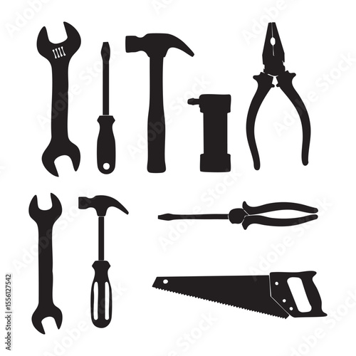 Silhouette set of tools on white background