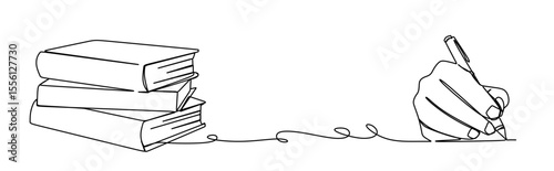 continuous single line drawing of hand writing with pen on sheet of paper  line art vector illustration