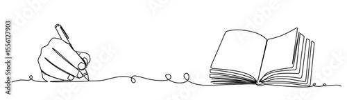 continuous single line drawing of hand writing with pen on sheet of paper  line art vector illustration