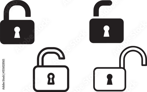 Open and Closed Padlock Icons Vector Illustrations for Security Designs