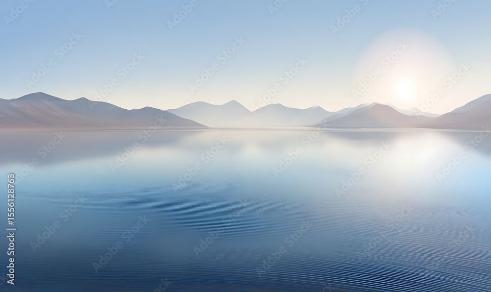 Fototapeta premium Serene lake reflects mountain range sunrise