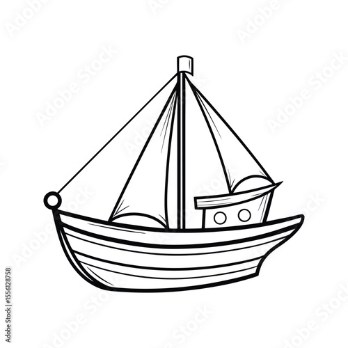 Harbor fishing boat profile silhouette isolated on white background