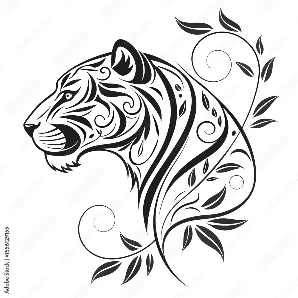Obraz premium Ornate tiger head floral silhouette