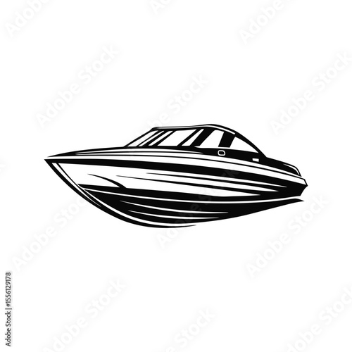 High performance powerboat silhouette isolated on white background
