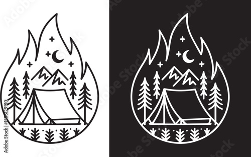 vector set Wild Adventure Campfire Badge Vector for Outdoor Logo, Sticker, T-Shirt, and Camping-Themed Graphic Design