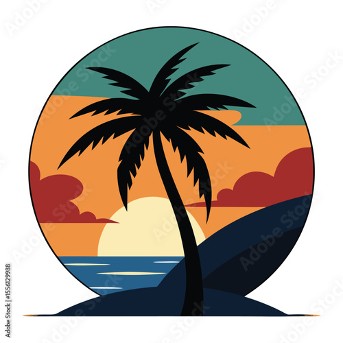 palm tree colorful vector icon on the beach
