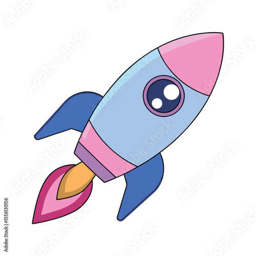 Illustration of a rocket ship ascending with fiery propulsion vector illustration isolated on white background