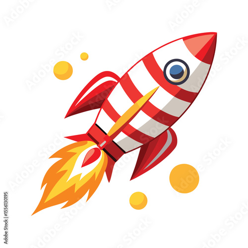 Illustration of a rocket ship launching with colorful exhaust trail vector illustration isolated on white background