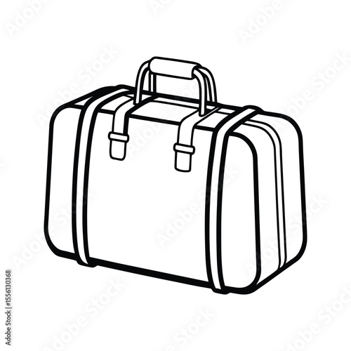 Illustration of a suitcase with belt straps and handle silhouette isolated on white background