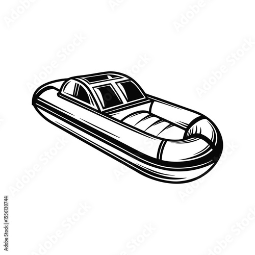 Inflatable rubber boat silhouette isolated on white background