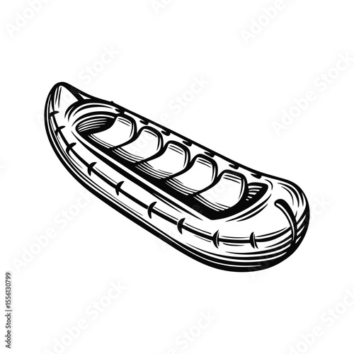 Inflatable whitewater raft boat silhouette isolated on white background