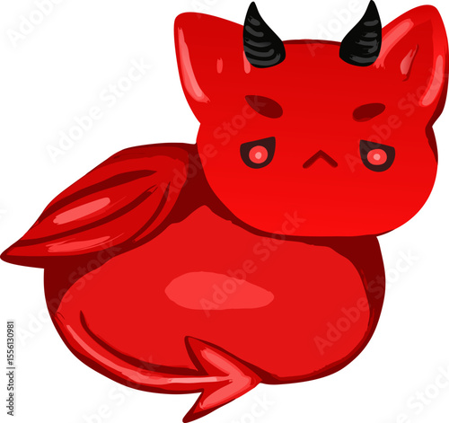 An intense  devil cat with glowing eyes, sharp horns and a furious expression, designed for atmospheric Halloween composition