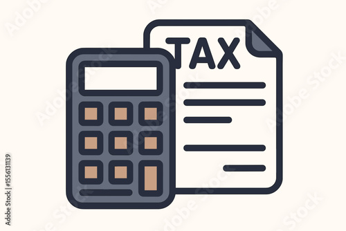 Modern Lineart Calculator with Tax Document Illustration Financial Accounting