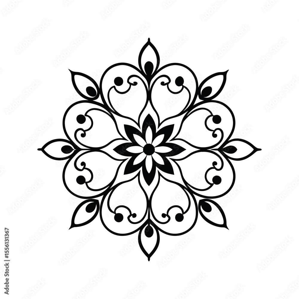 Obraz premium Intricate flower heart silhouette isolated on white background