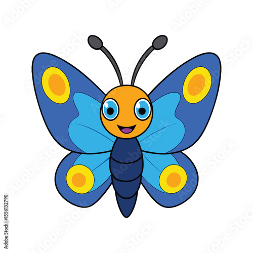 Joyful butterfly with vibrant wings and large expressive eyes vector illustration isolated on white background