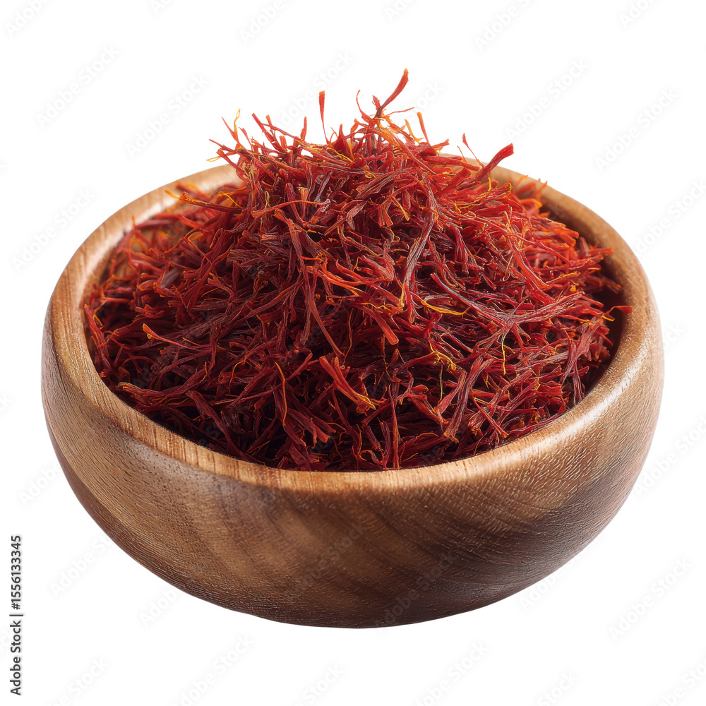 Fototapeta premium saffron strands in small bowl png, transparent background