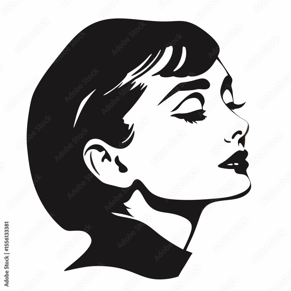 Black vector silhouette of a woman's face in profile with long hair, a beautiful and stylish design Black vector silhouette of a woman's face in profile with long hair, a beautiful and stylish design