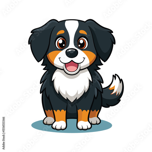 Kawaii Bernese Mountain dog with joyful expression vector illustration isolated on white background