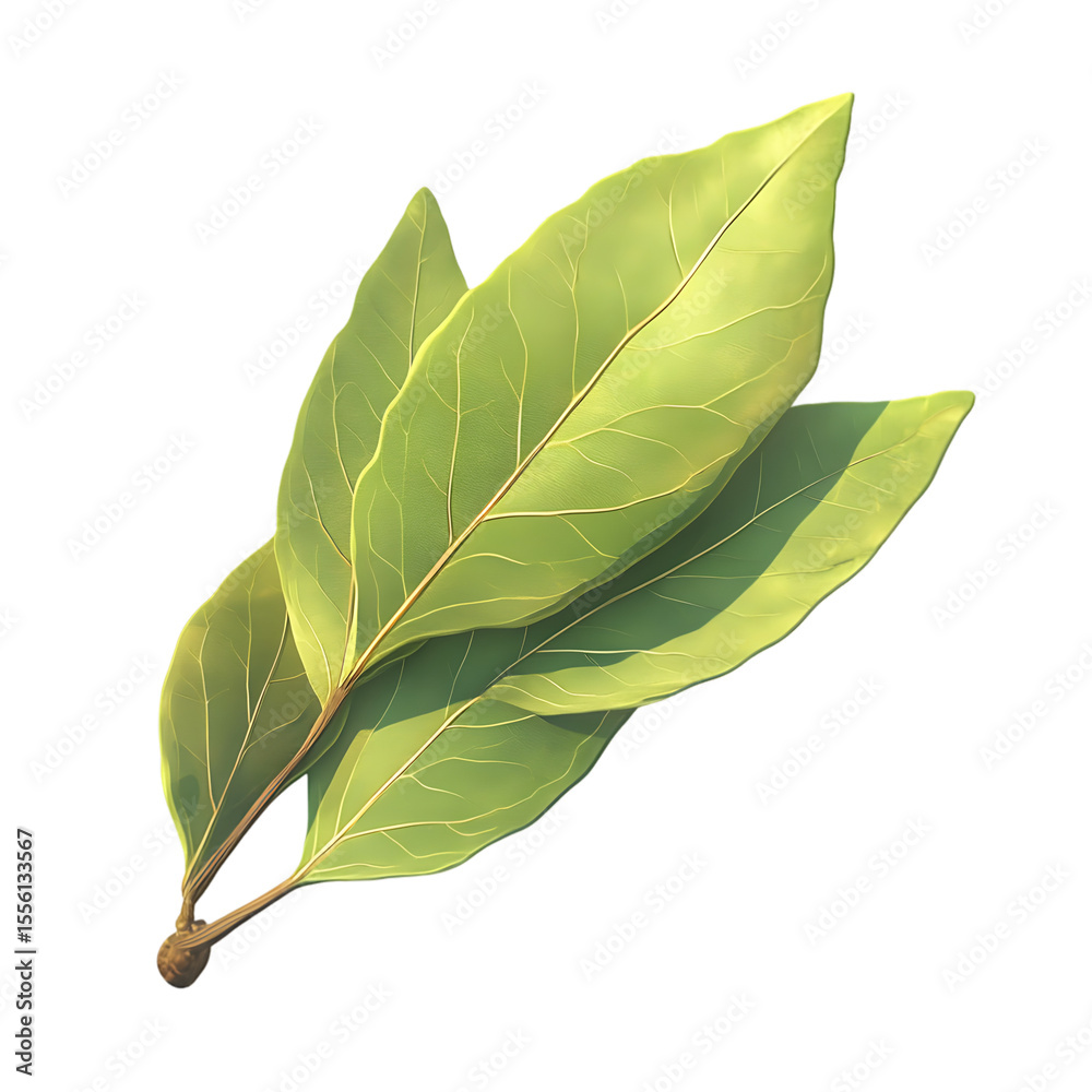 Obraz premium Three bay leaves, detailed illustration.