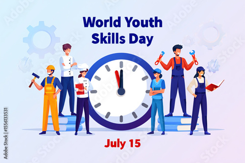 World Youth Skills Day background, banner, poster and card design template with standard color celebrated in july.
