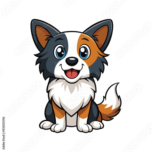 Kawaii Border Collie dog with a smiling face and wagging tail vector illustration isolated on white background