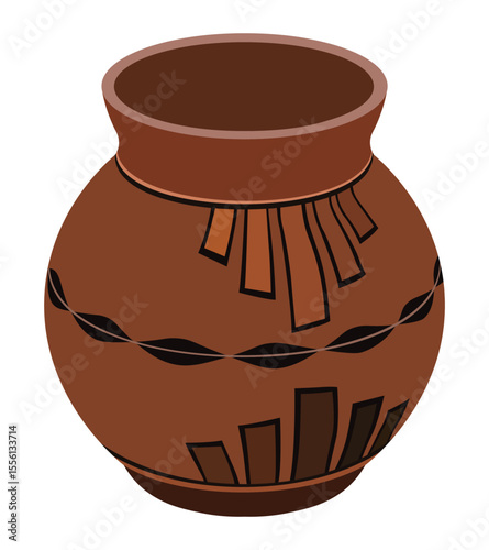 Ceramic clay pot on white background
