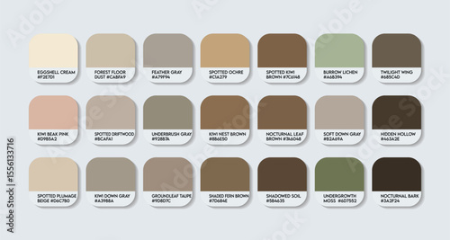 Little Spotted Kiwi Color Palette. Little Spotted Kiwi color Tone Swatch Chart with HEX Codes and Color Names. little grey kiwi is a small flightless bird in kiwi Tones Variants. Fashion color palette