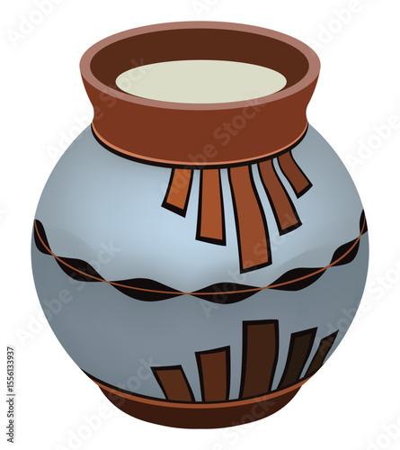 Decorative gray pottery jar with brown patterns