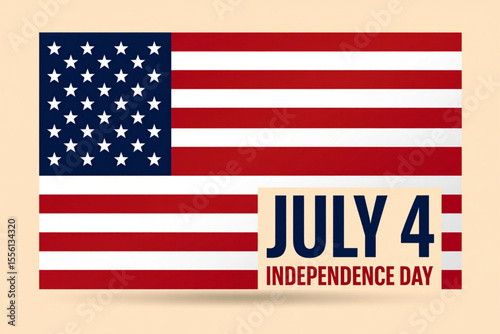 4th of July greeting card with brush stroke background in United States national flag colors and hand lettering text Happy Independence Day. Vector illustration.