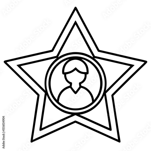 Black outline icon of a person inside a star on a white background profile