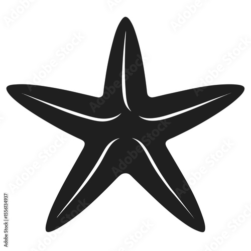 Black silhouette of a five-pointed starfish on a white background sea star